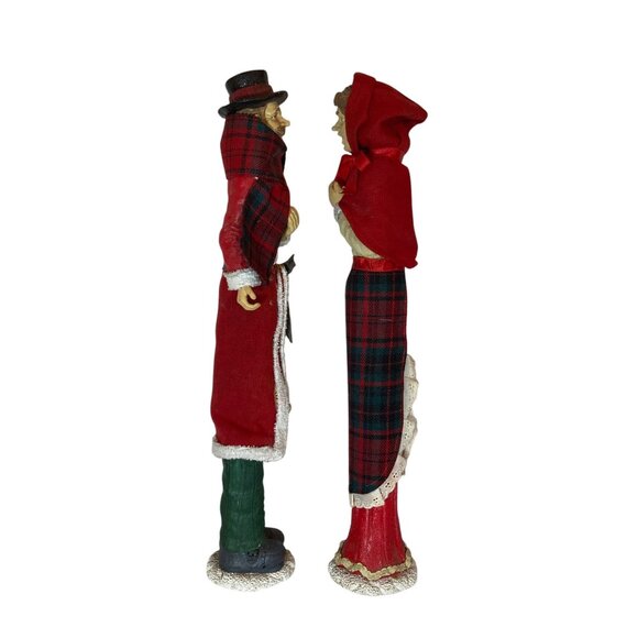 Vintage Christmas Caroler Figurines Set Of 2 Tall 21in Red & Green Plaid Details - Picture 3 of 8